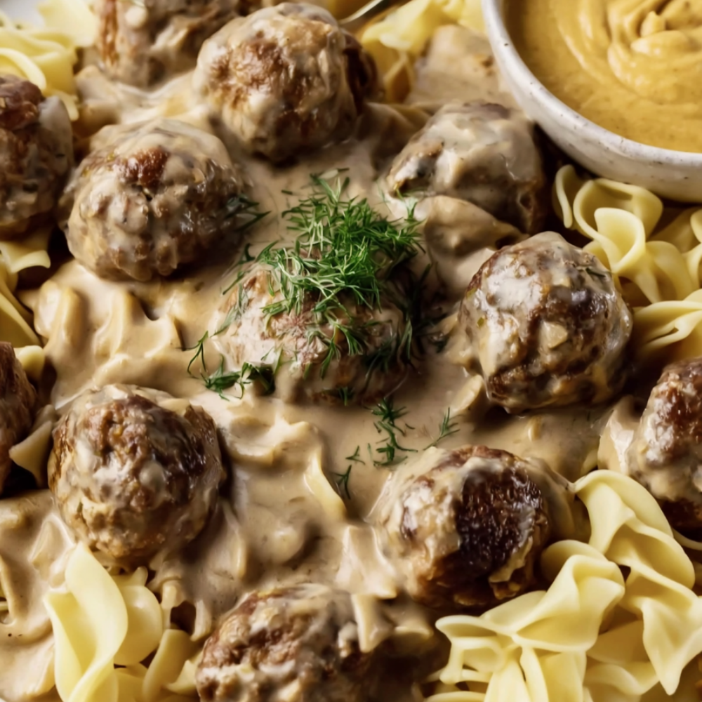 swedish meatballs crockpot _ with egg noodles