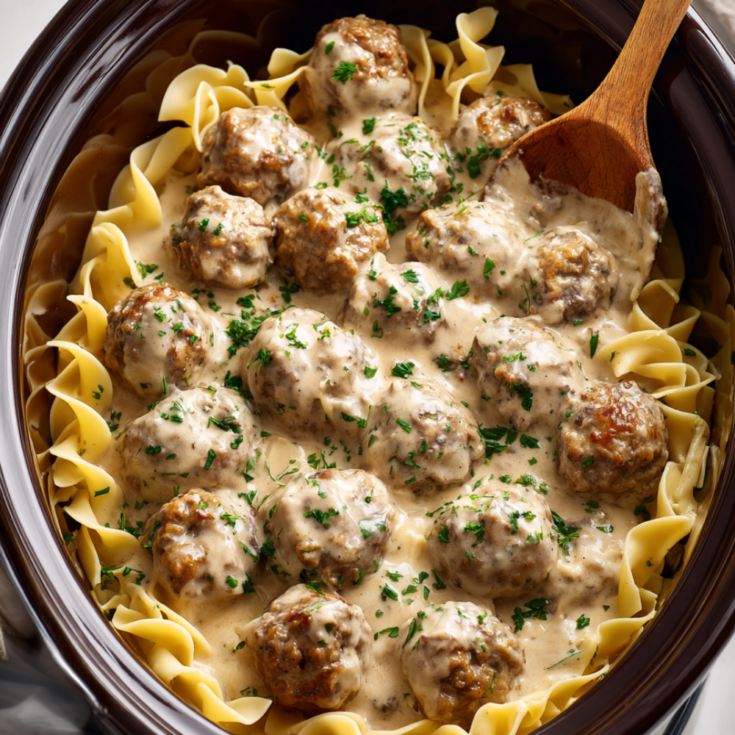 swedish meatballs crockpot _ with noodles